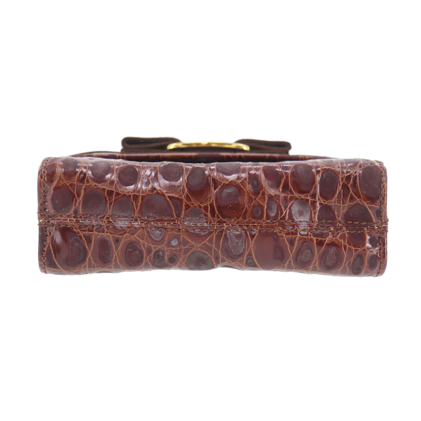 Salvatore Ferragamo Vara Mini Shoulder Bag Brown Embossed Leather #AH47