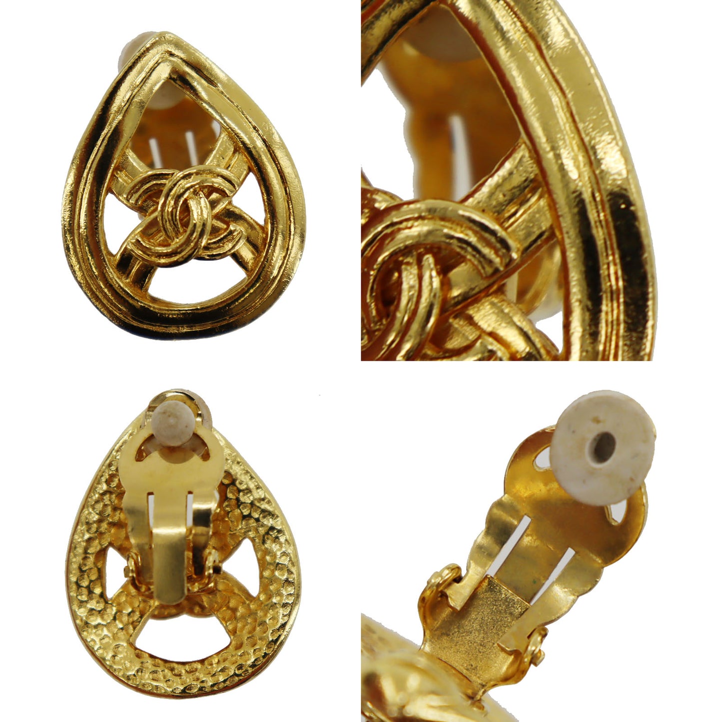 CHANEL CC Logos Drop Earrings Gold Clip-On 96P #AG204