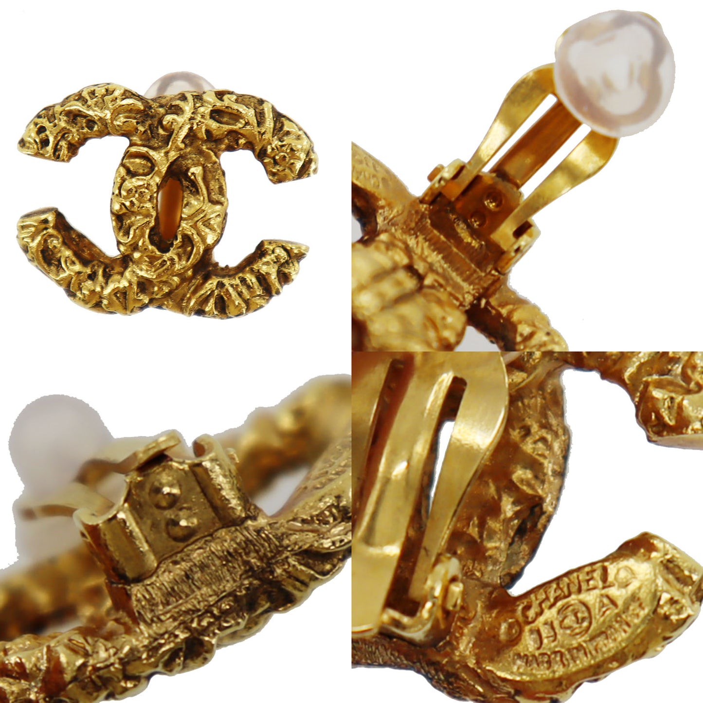CHANEL CC Logos Earrings Gold Clip-On Vintage 93A #AG768