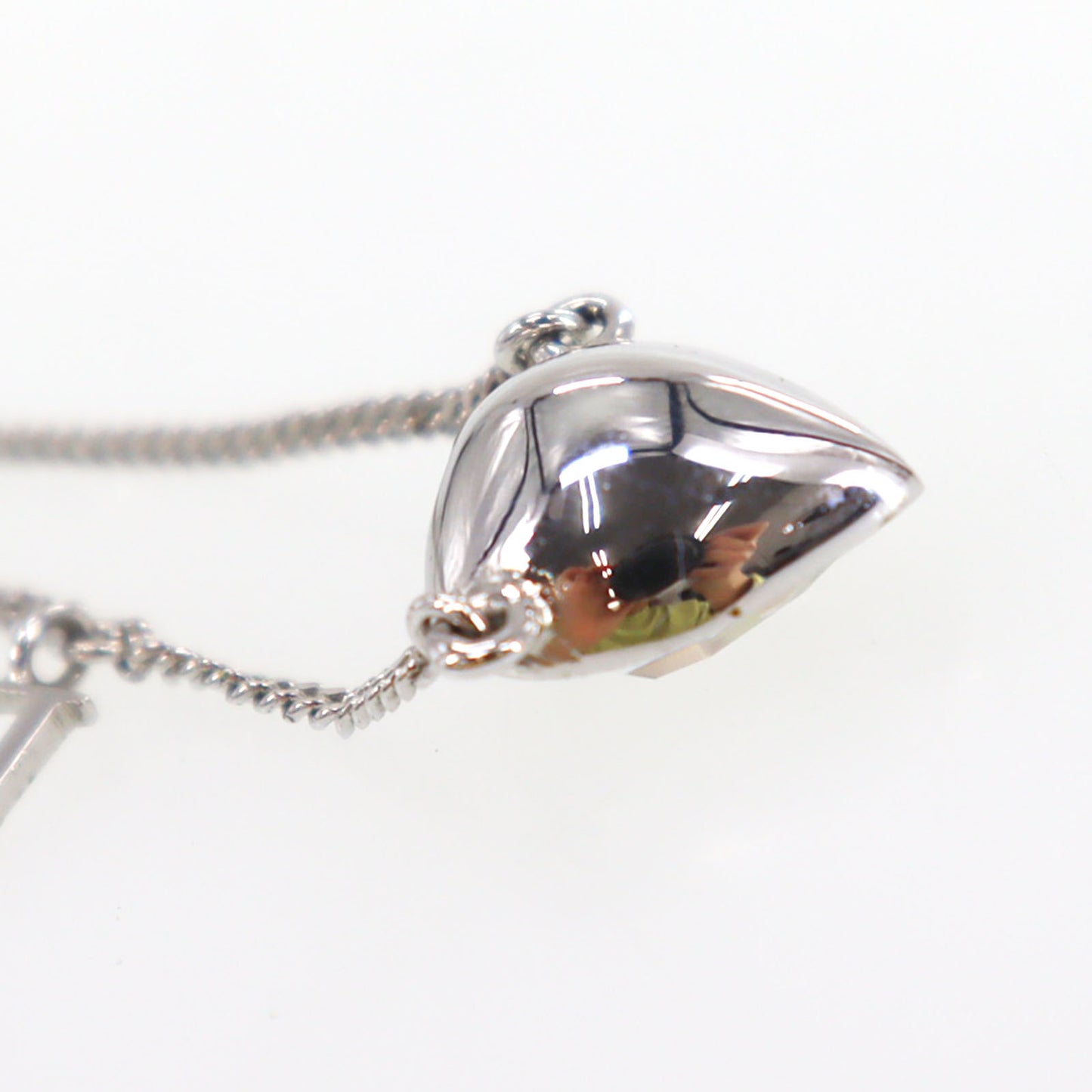 Christian Dior Heart Rhinestones Chain Necklace Silver #ED16