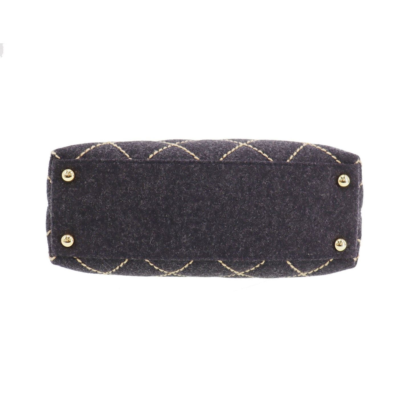 CHANEL Logos Tote Shoulder Bag Dark Gray Felt #CB789