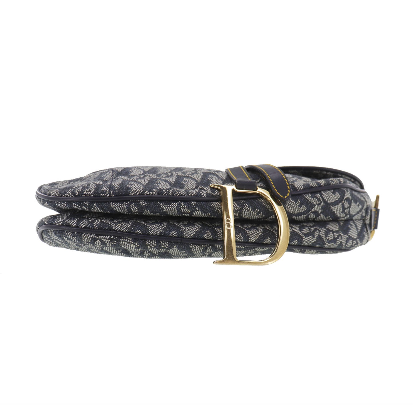 Christian Dior Trotter Saddle Shoulder Handbag Navy Canvas #EB344