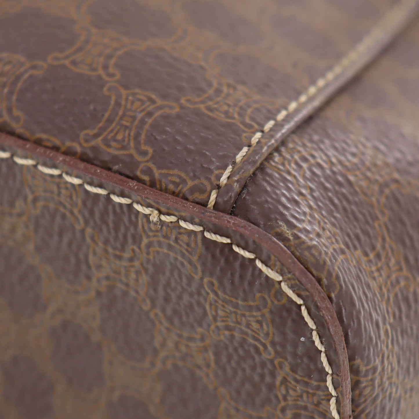 CELINE Macadam Pattern HandBag Brown PVC Leather #AH75