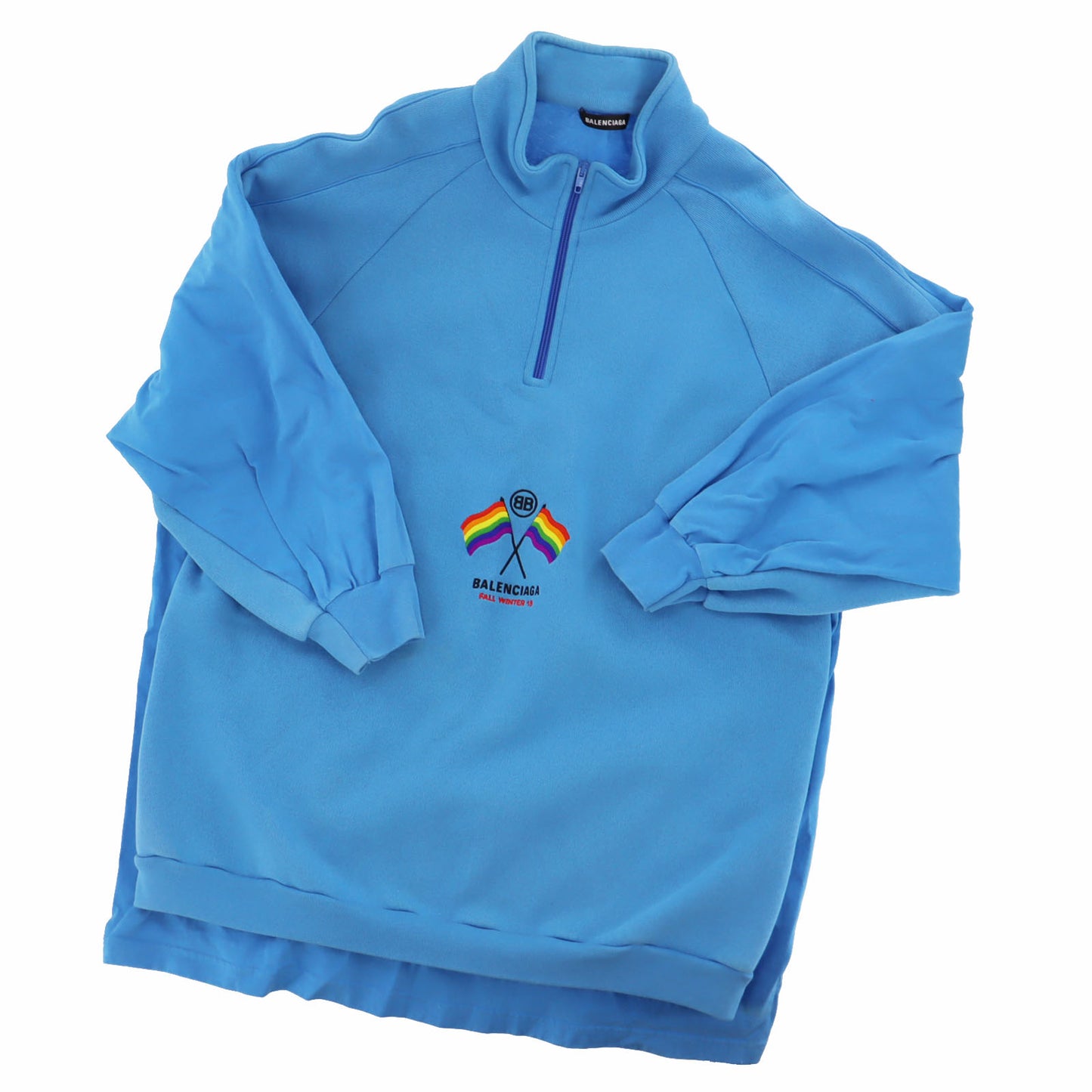 BALENCIAGA Flag Logo Long Sleeve Shirt Tops Light Blue #AH530