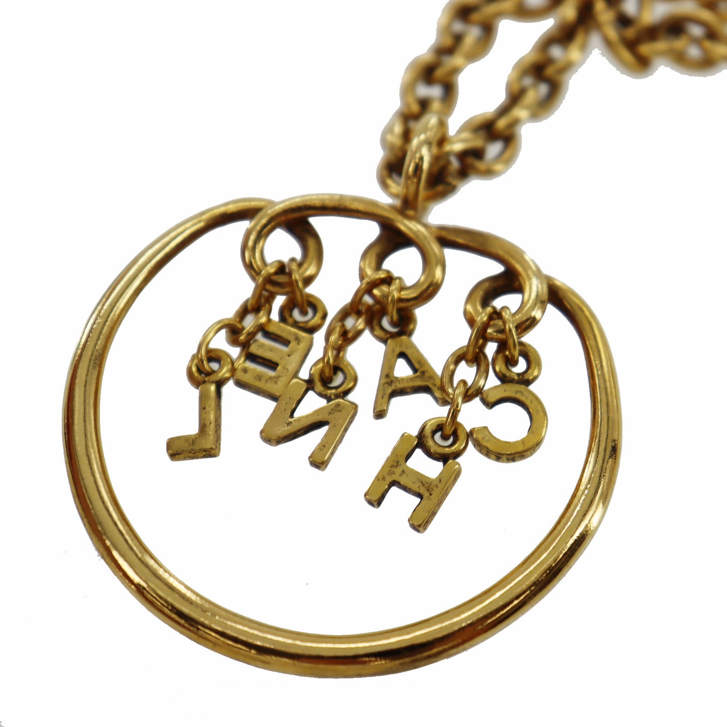 CHANEL CC Logos Circle Gold Plated Chain Necklace #AG189