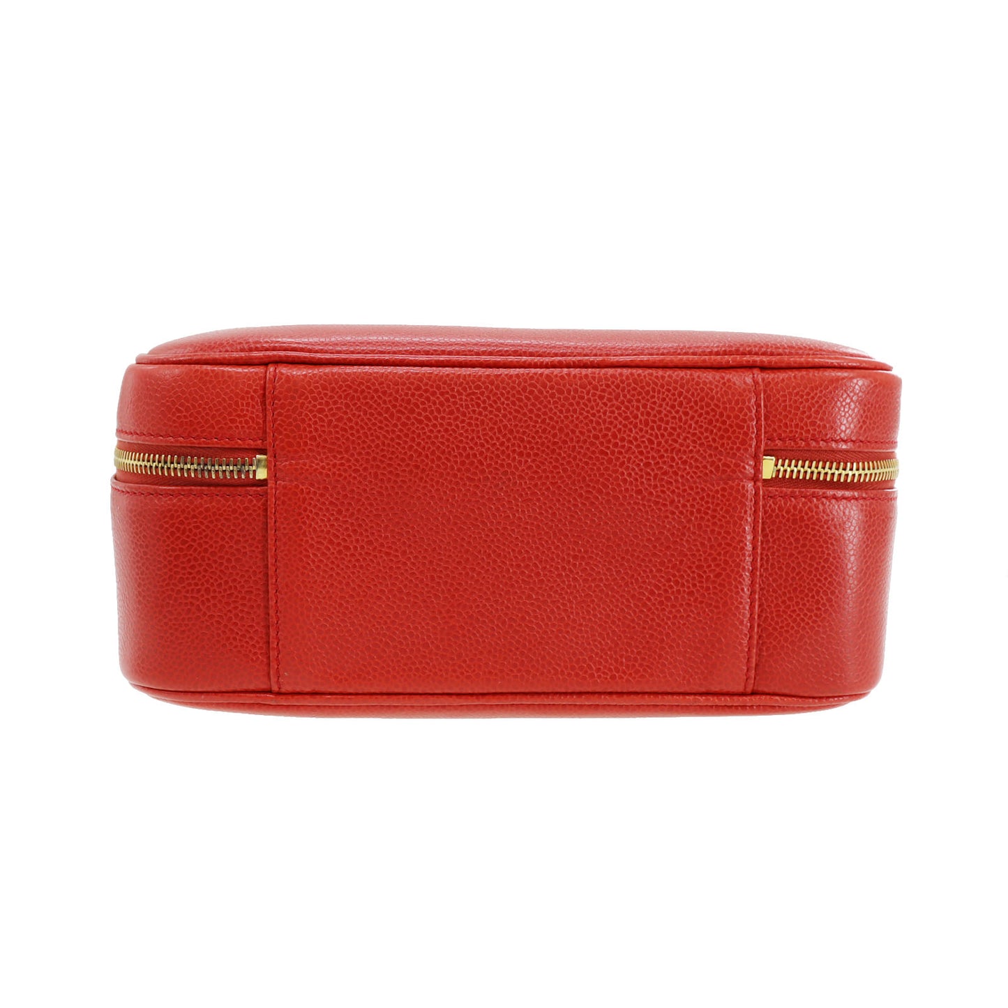 CHANEL CC Shoulder Handbag Vanity Red Caviar Skin Leather #CF934