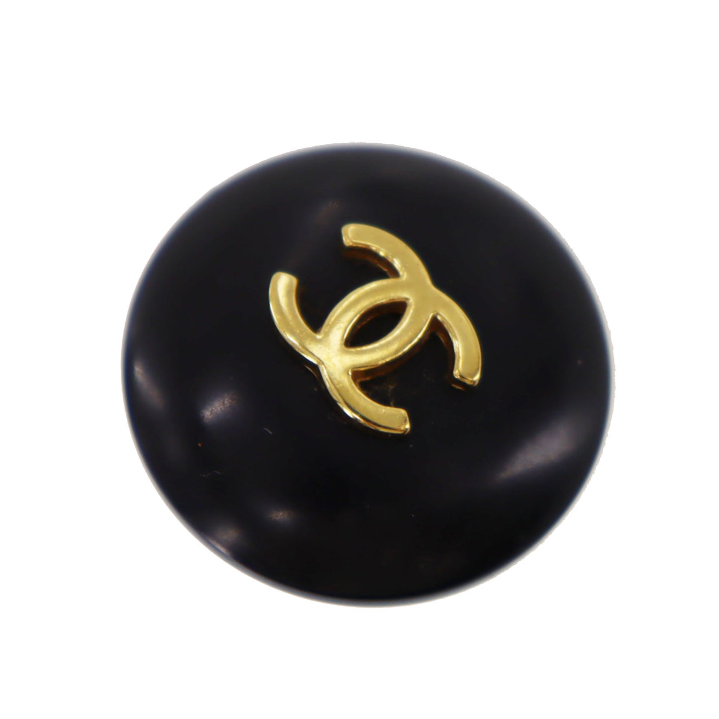 CHANEL Logos Earrings Gold Black Clip-On 95A #BK864