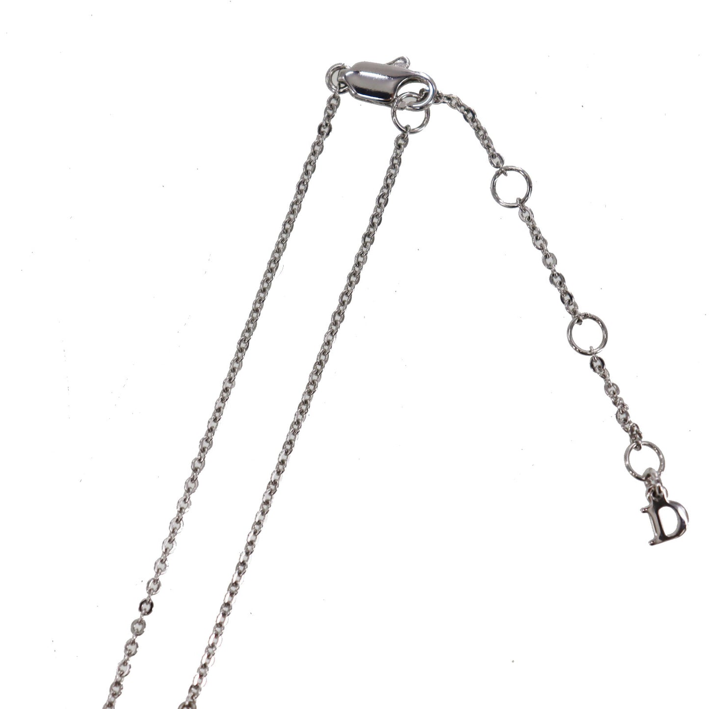 Christian Dior Logos Bow Rhinestones Chain Necklace Silver #ED578