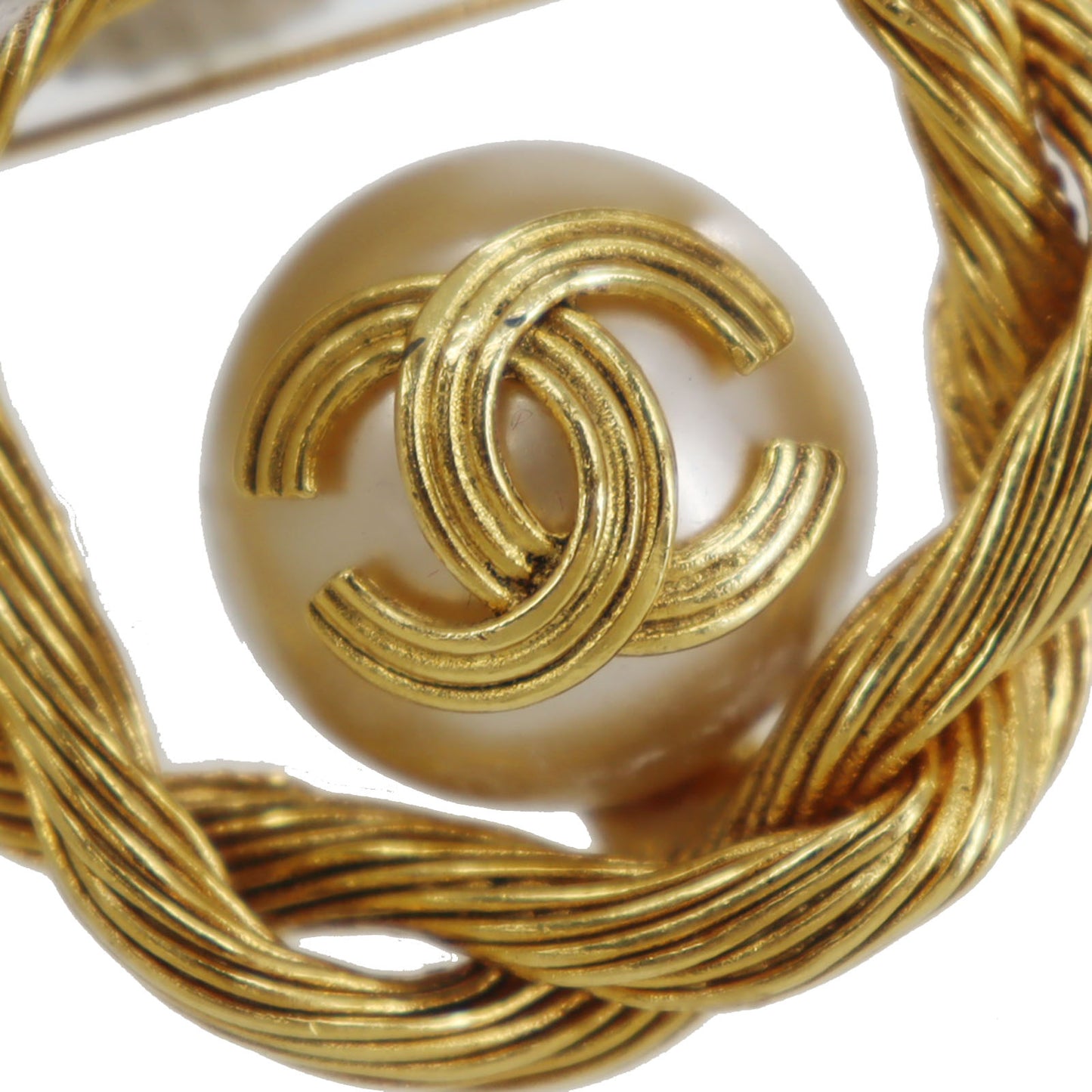 CHANEL CC Circle Pin Brooch Gold Plated Pearl 94A #CG797