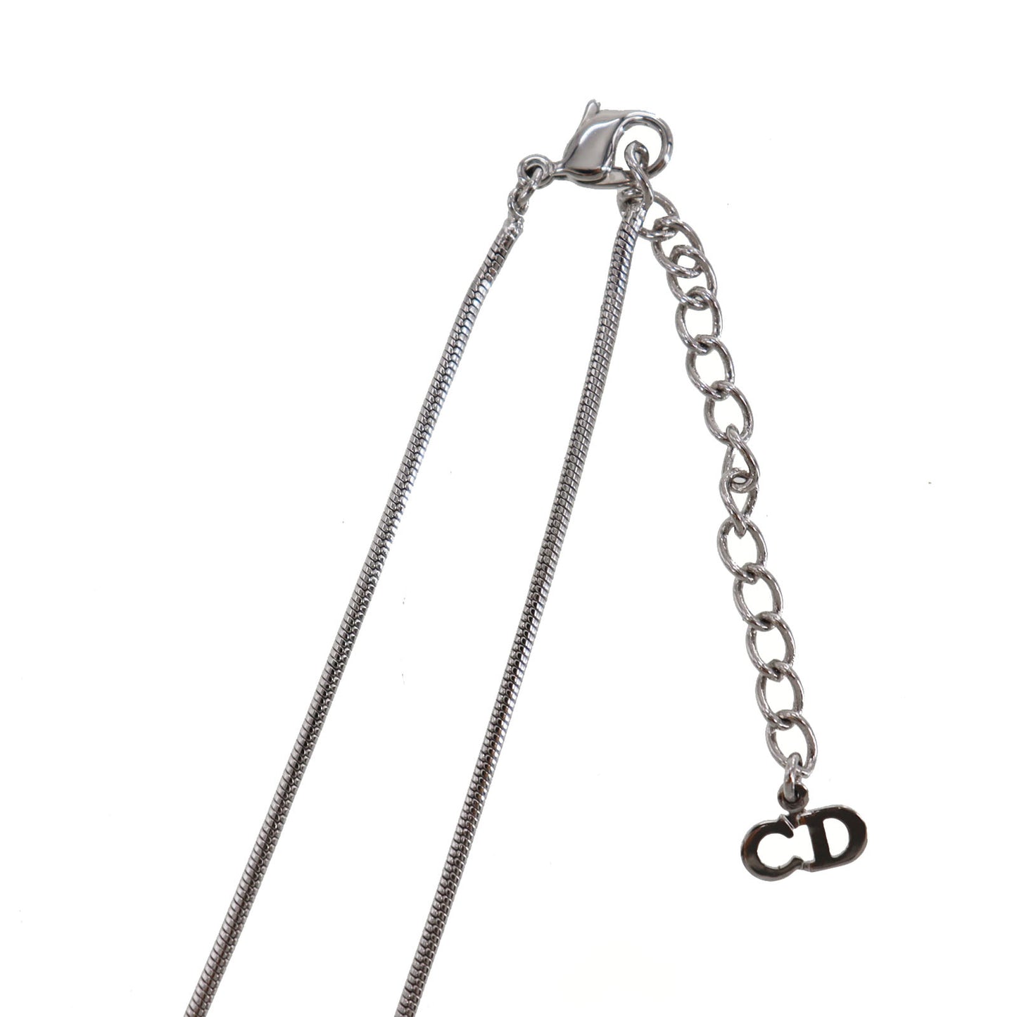 Christian Dior Trotter Rhinestones Chain Necklace Silver #ED425