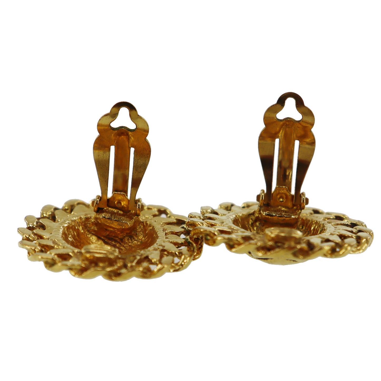 CHANEL Logos Chain Motif Earrings Gold Clip-On #BK663