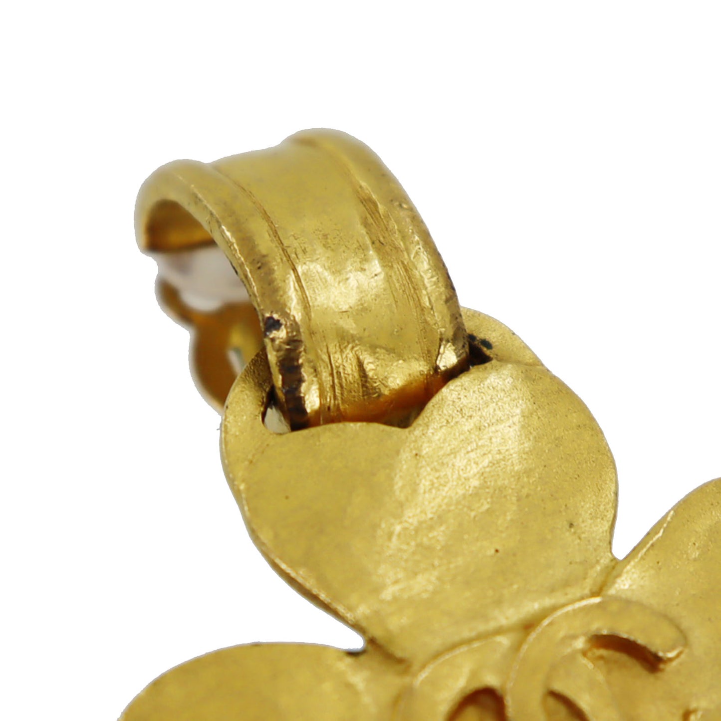 CHANEL CC Logos Clover Earrings 95 P Gold Clip-On #AH572