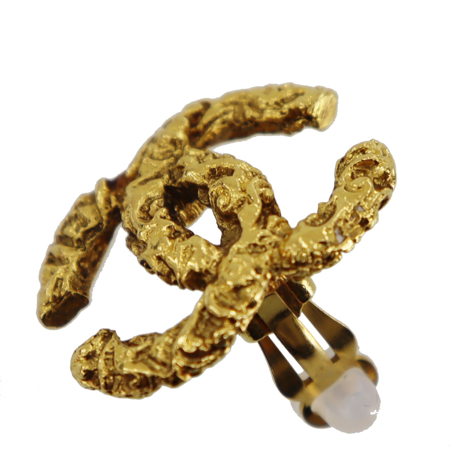 CHANEL CC Logos Earrings Gold Clip-On Vintage 03A #AG849