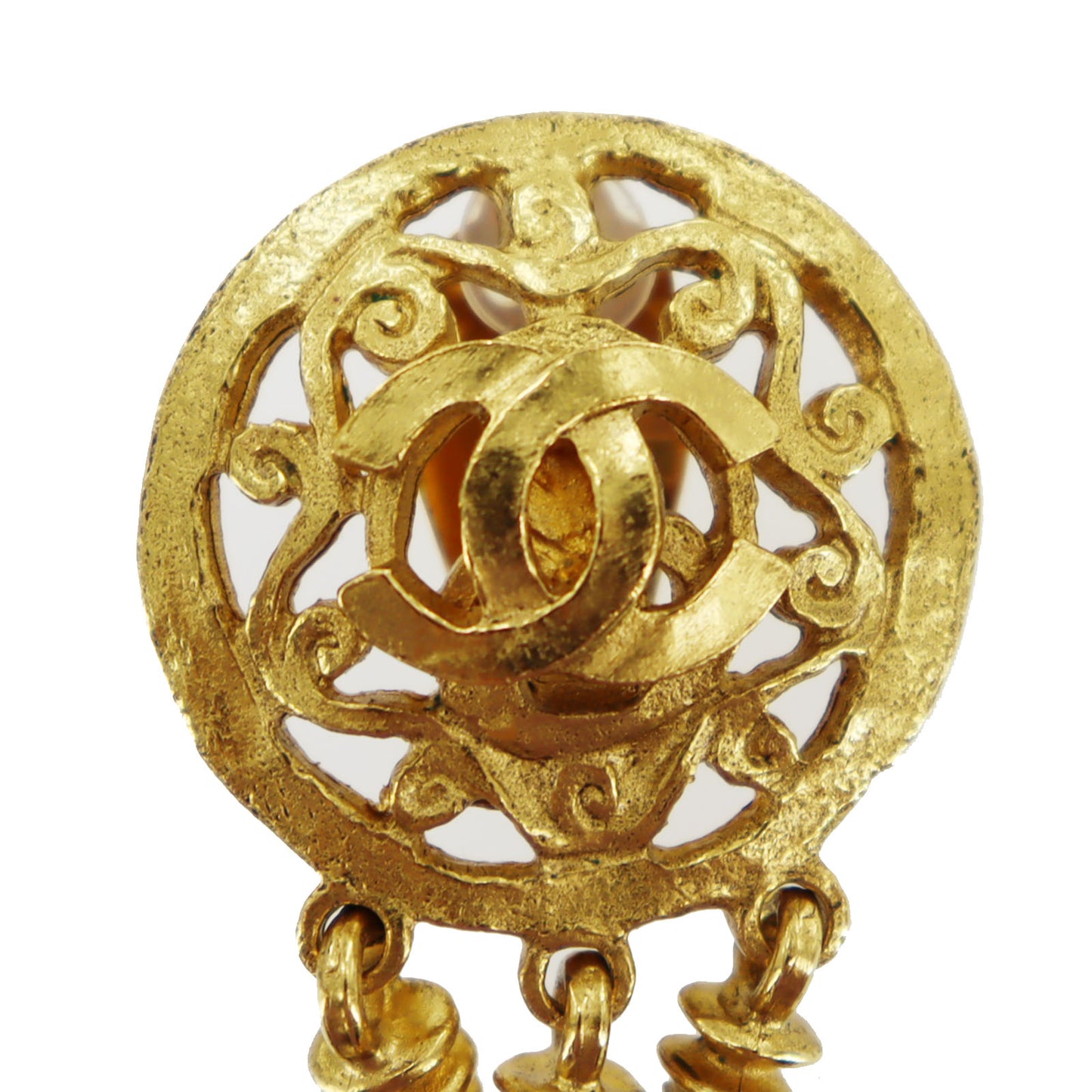 CHANEL CC Logos Circle Earrings Gold Clip-On 95 A #AH672