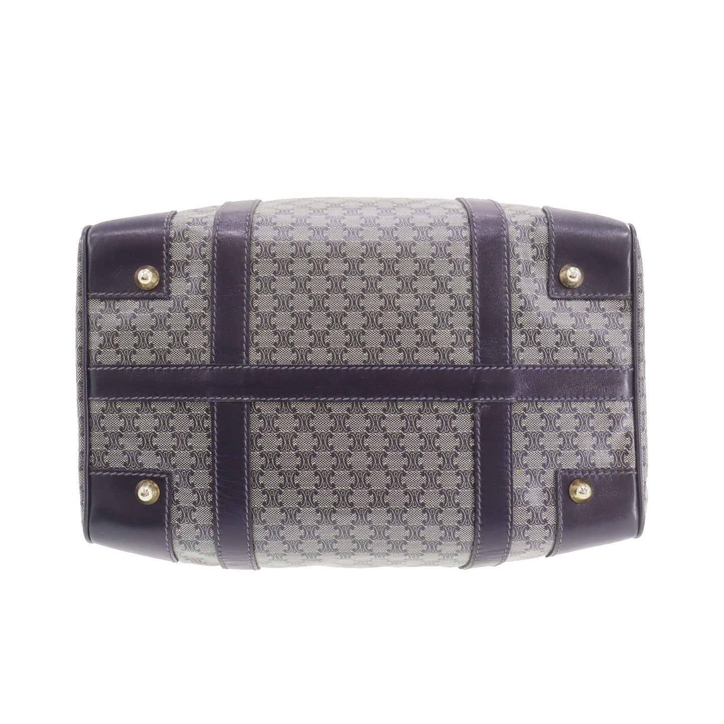 CELINE Macadam Pattern Boston Handbag Navy PVC Leather #AH231