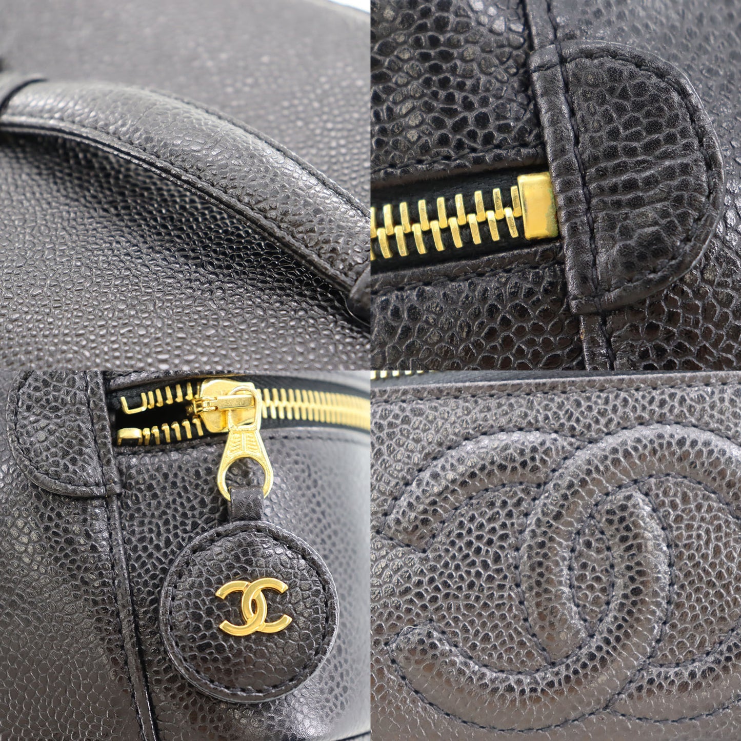 CHANEL CC Handbag Vanity Black Caviar Skin Leather #AG646