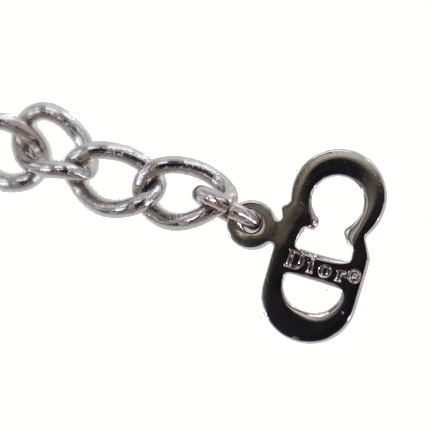 Christian Dior Trotter Rhinestones Chain Necklace Silver #ED425