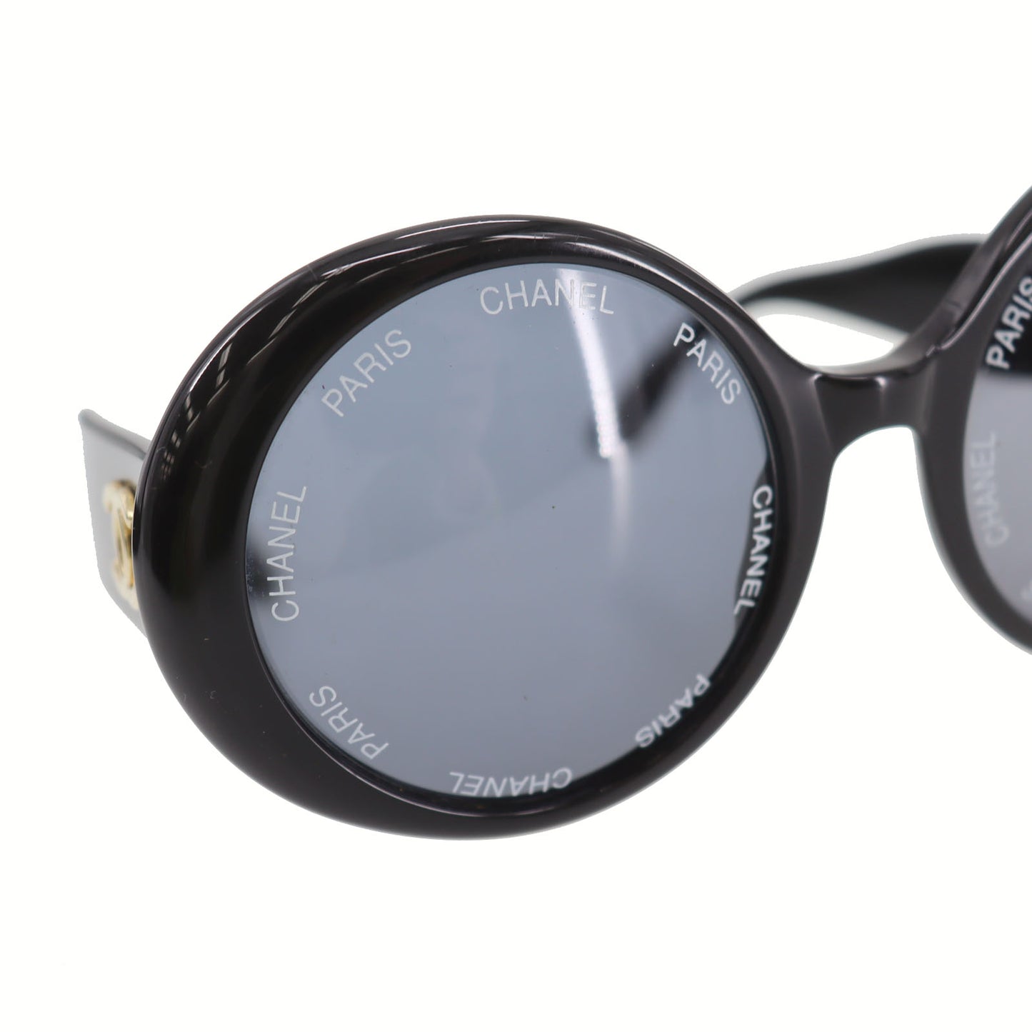CHANEL CC Logos Sunglasses Black Round Eye Wear #CP867