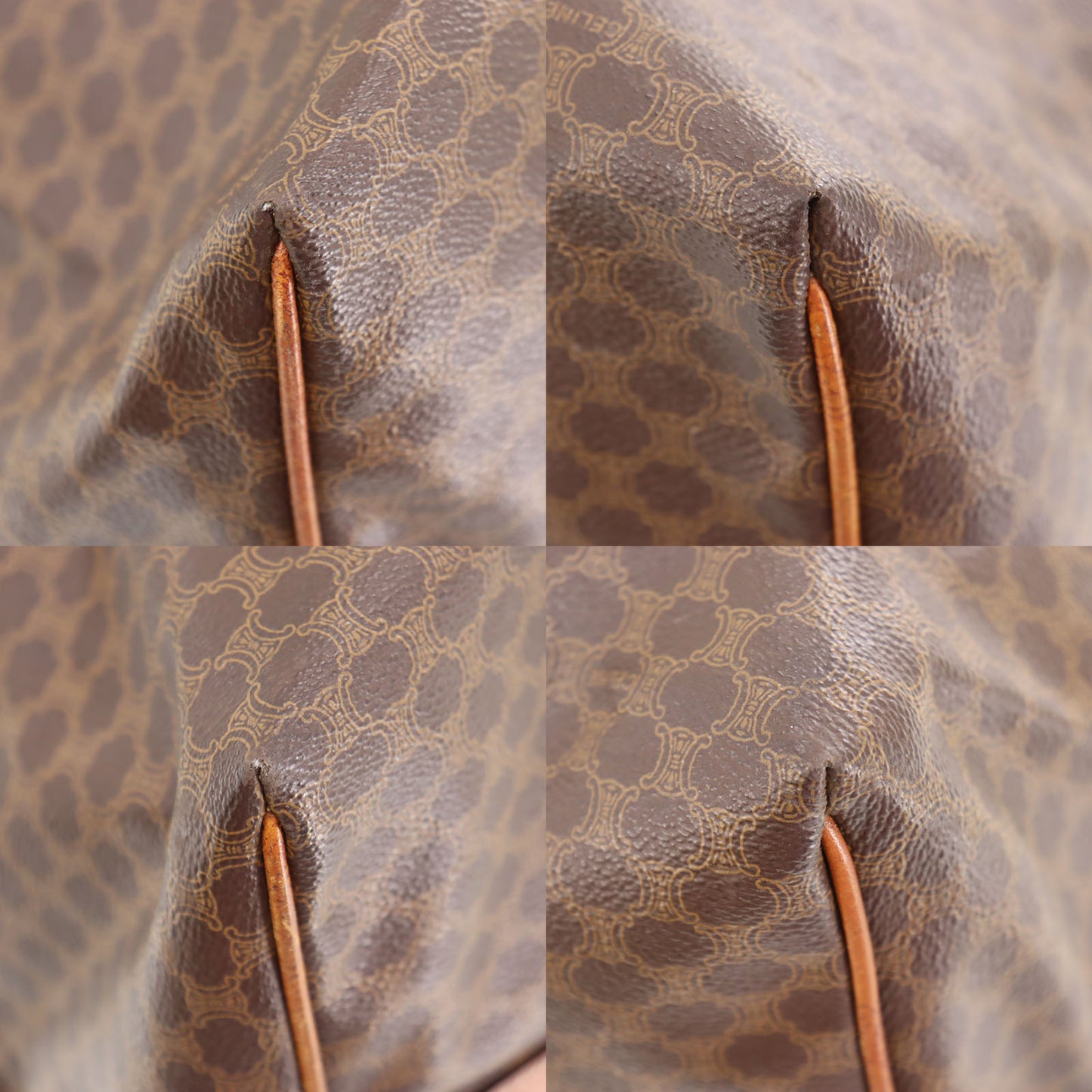 CELINE Macadam Pattern Travel Handbag Brown PVC Leather #CN98