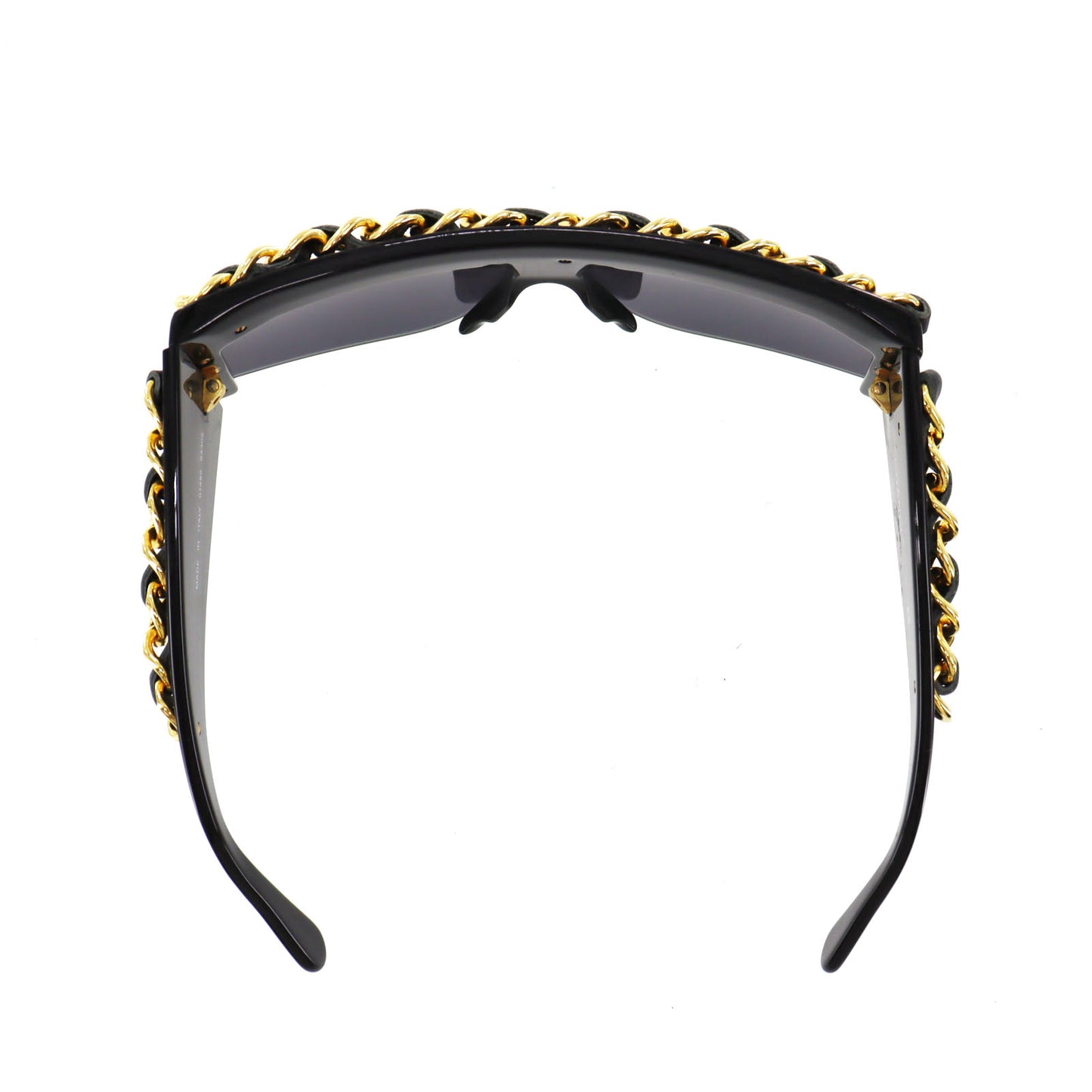 CHANEL Chain Sunglasses Black Shield Eye Wear #BZ506