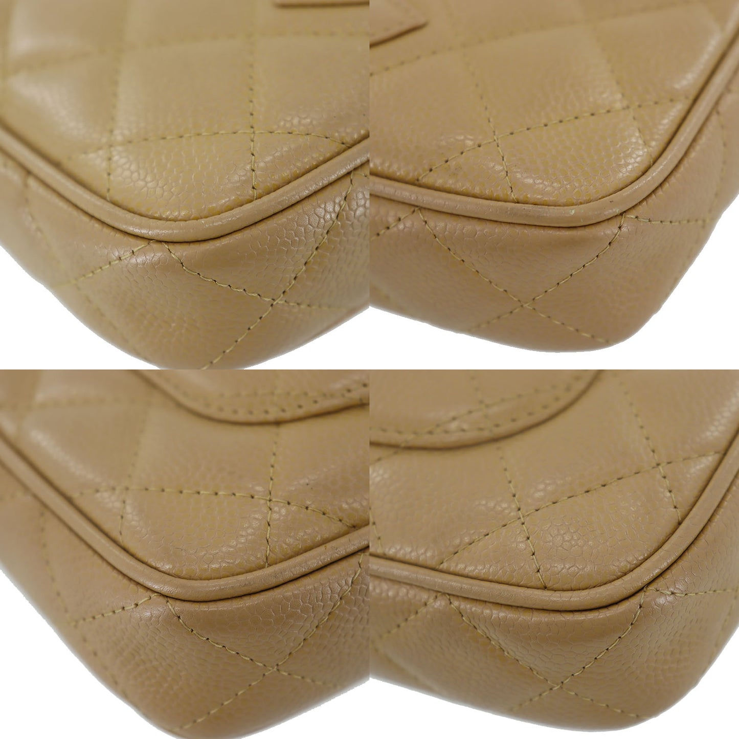 CHANEL CC Logo Shoulder Bag Beige Leather #CS561