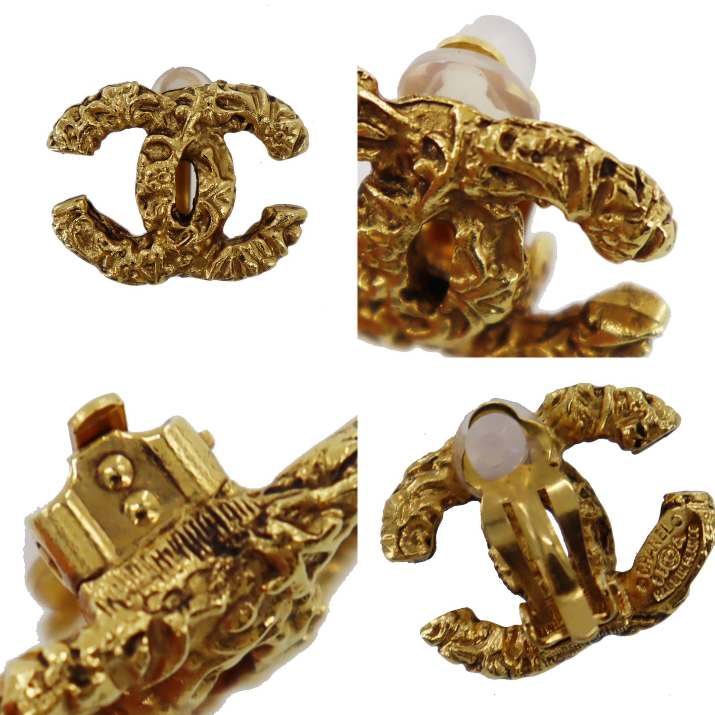 CHANEL CC Logos Earrings Gold Clip-On Vintage 93A #AG768