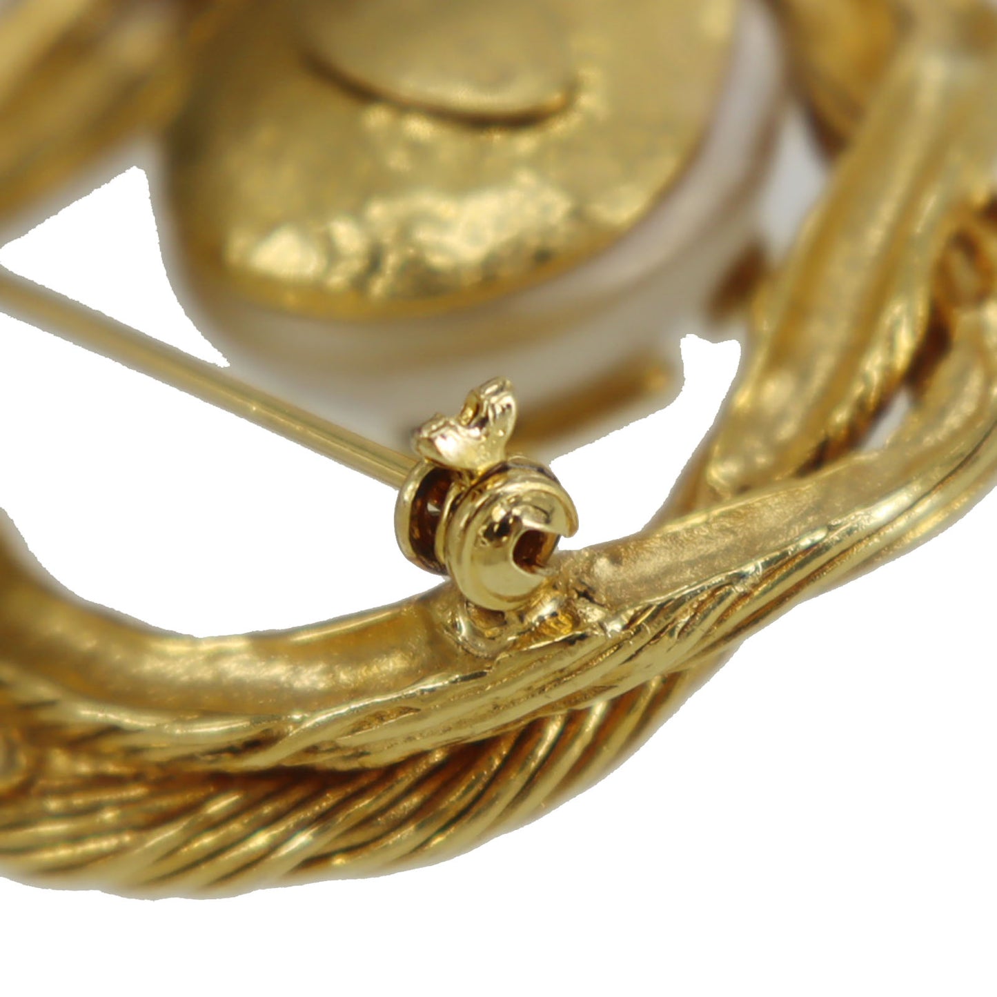 CHANEL CC Circle Pin Brooch Gold Plated Pearl 94A #CG797