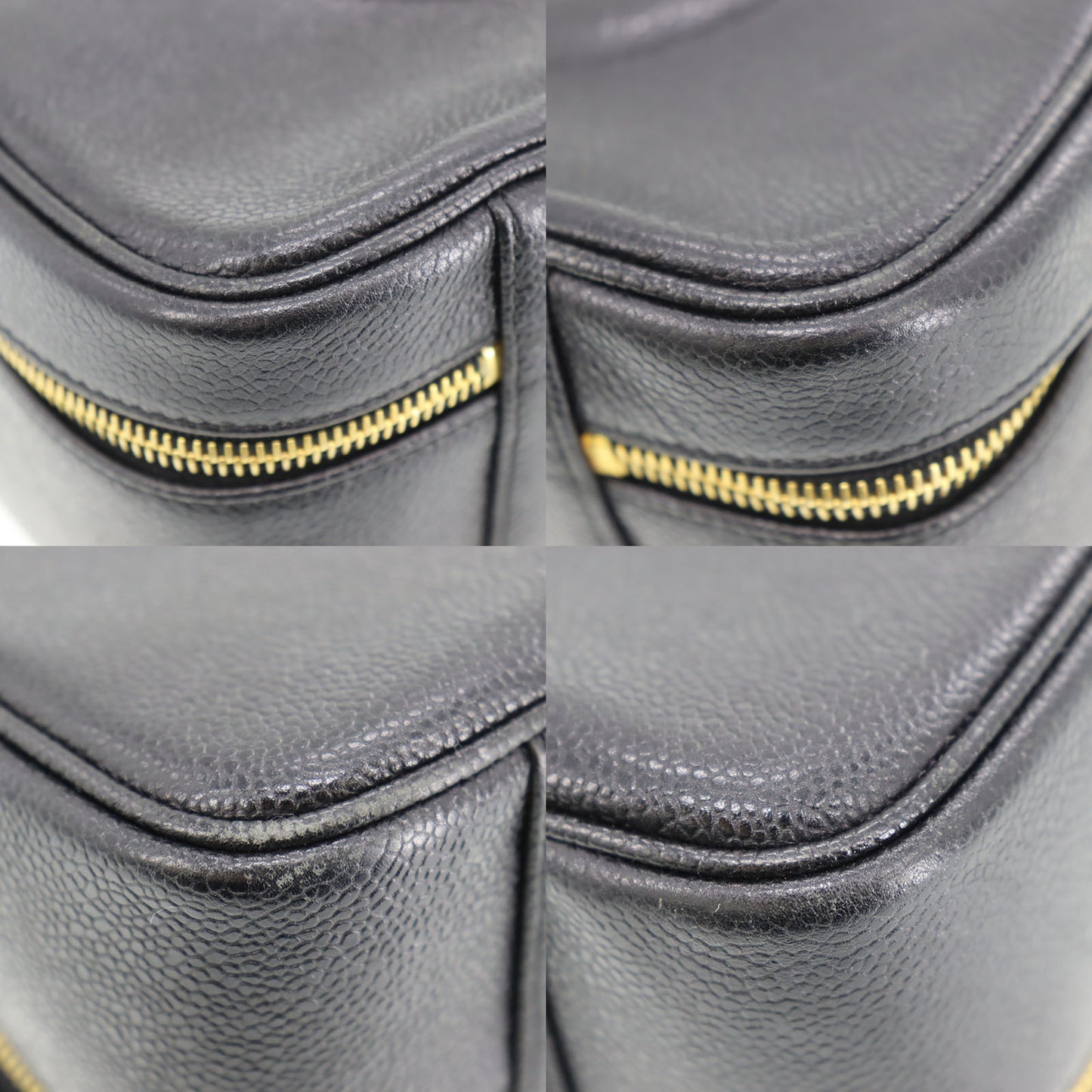 CHANEL CC Shoulder Handbag Vanity Black Caviar Skin Leather #CD668