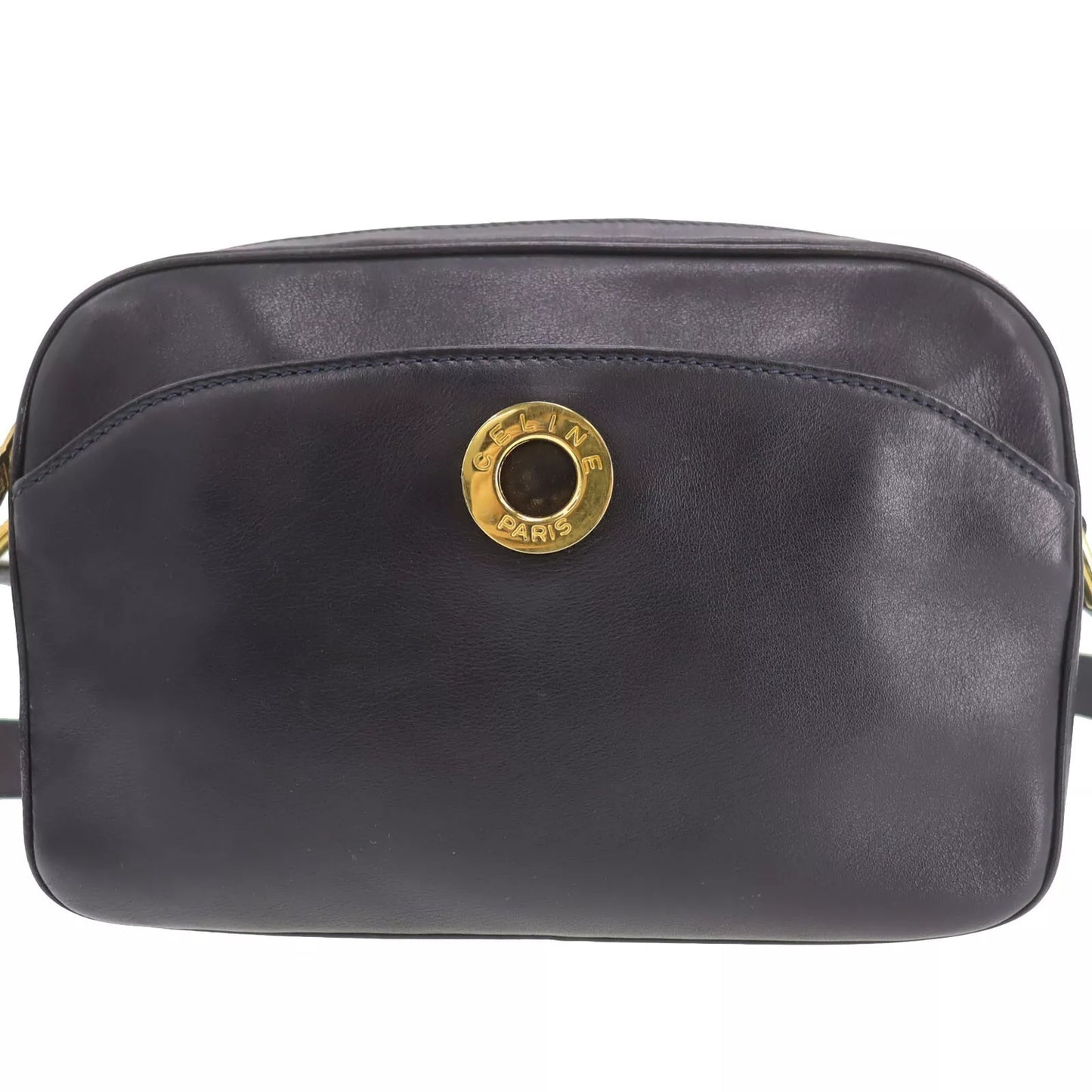 CELINE Logos Shoulder Bag Navy Leather #AH82