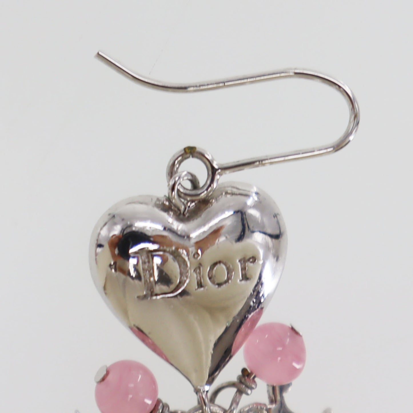 Christian Dior Heart Hook Pierced Earrings Silver Plated #ED419