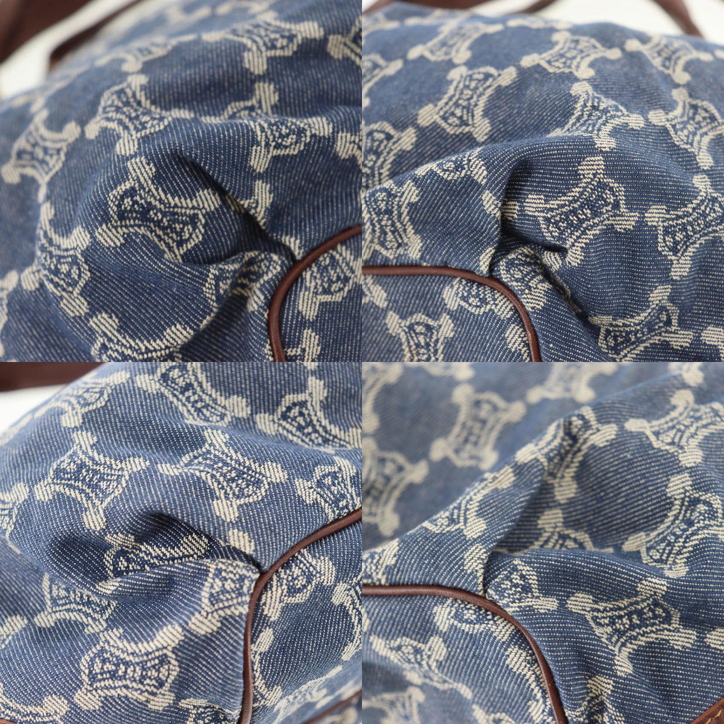 CELINE Macadam Pattern Used Shoulder Handbag Denim Vintage #DA772