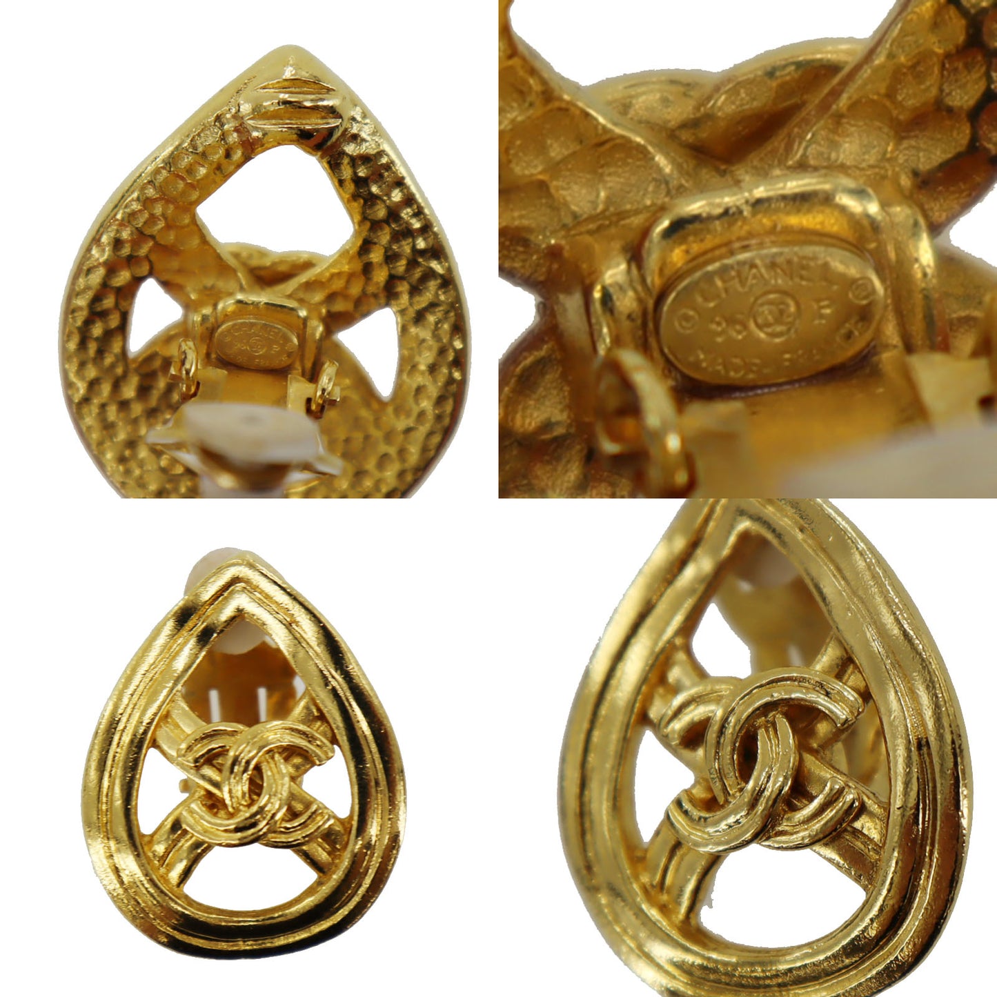 CHANEL CC Logos Drop Earrings Gold Clip-On 96P #AG204