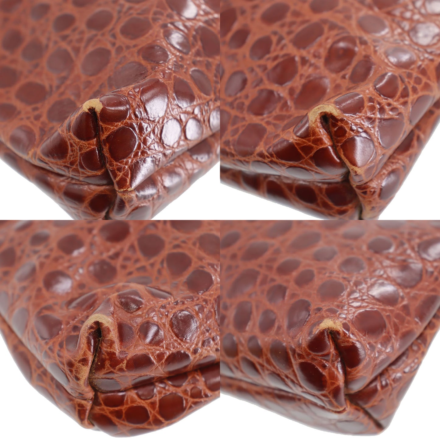Salvatore Ferragamo 2way Clutch Shoulder Bag Brown Embossed Leather #AG164