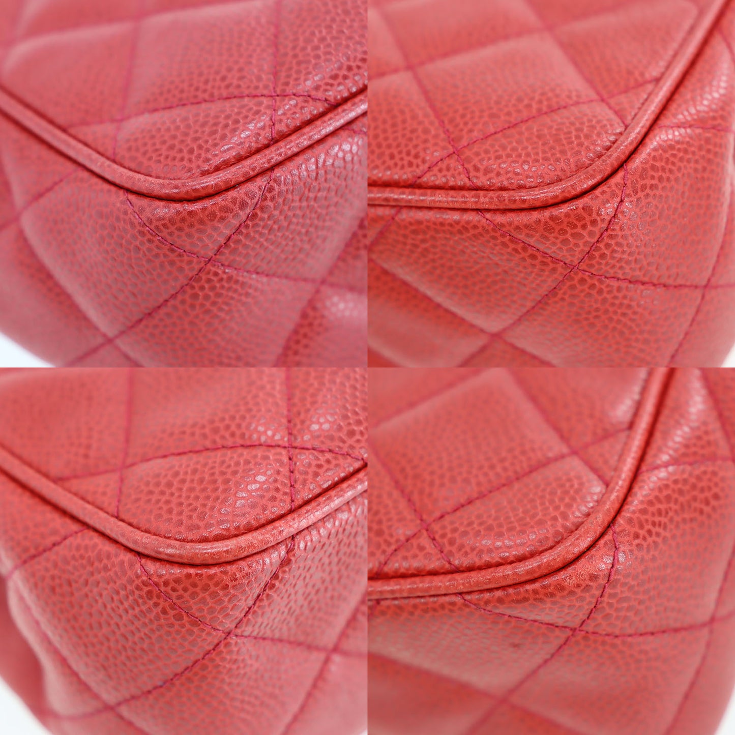 CHANEL CC Handbag Red Caviar Skin Leather #CD84