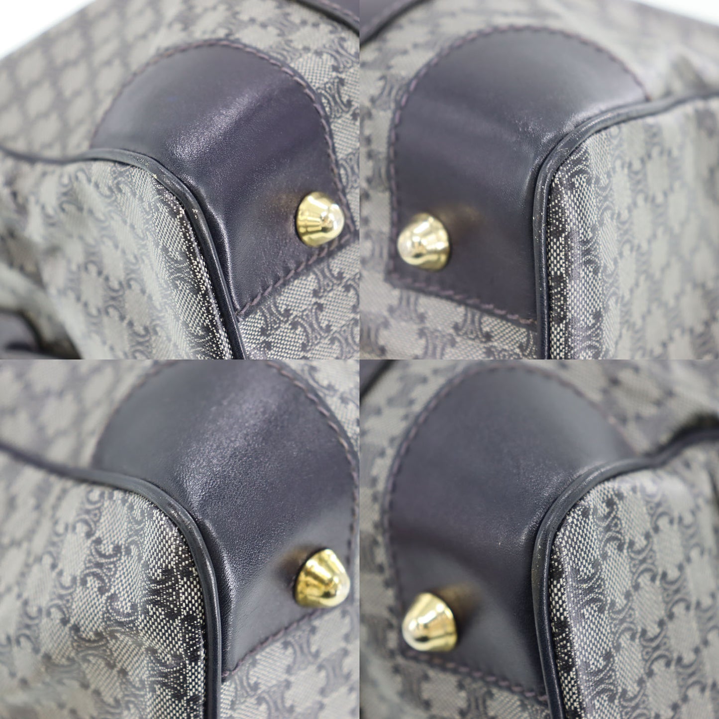 CELINE Macadam Pattern Boston Handbag Navy PVC Leather #AH231