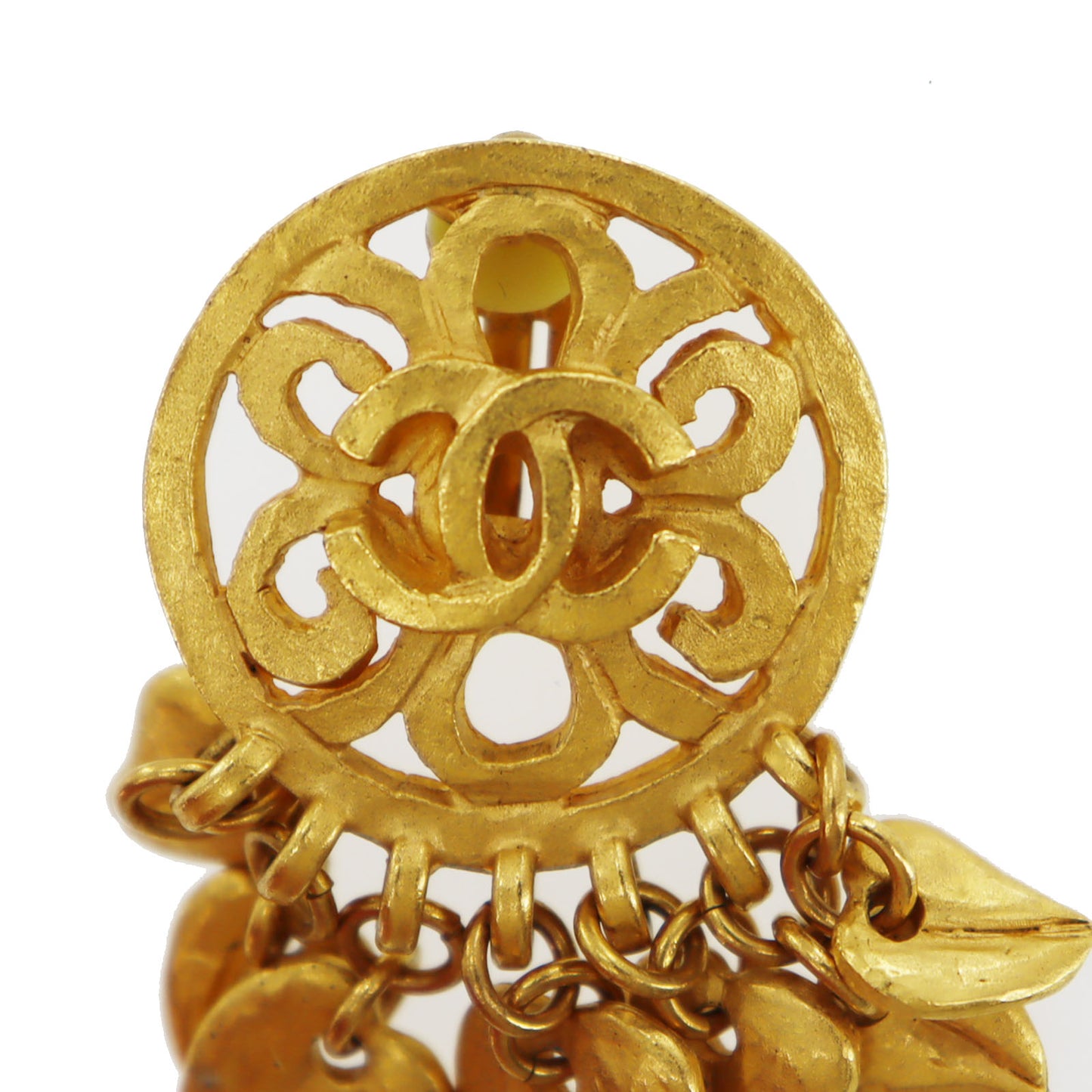 CHANEL CC Logos Earrings Gold Clip-On 95P #AH668