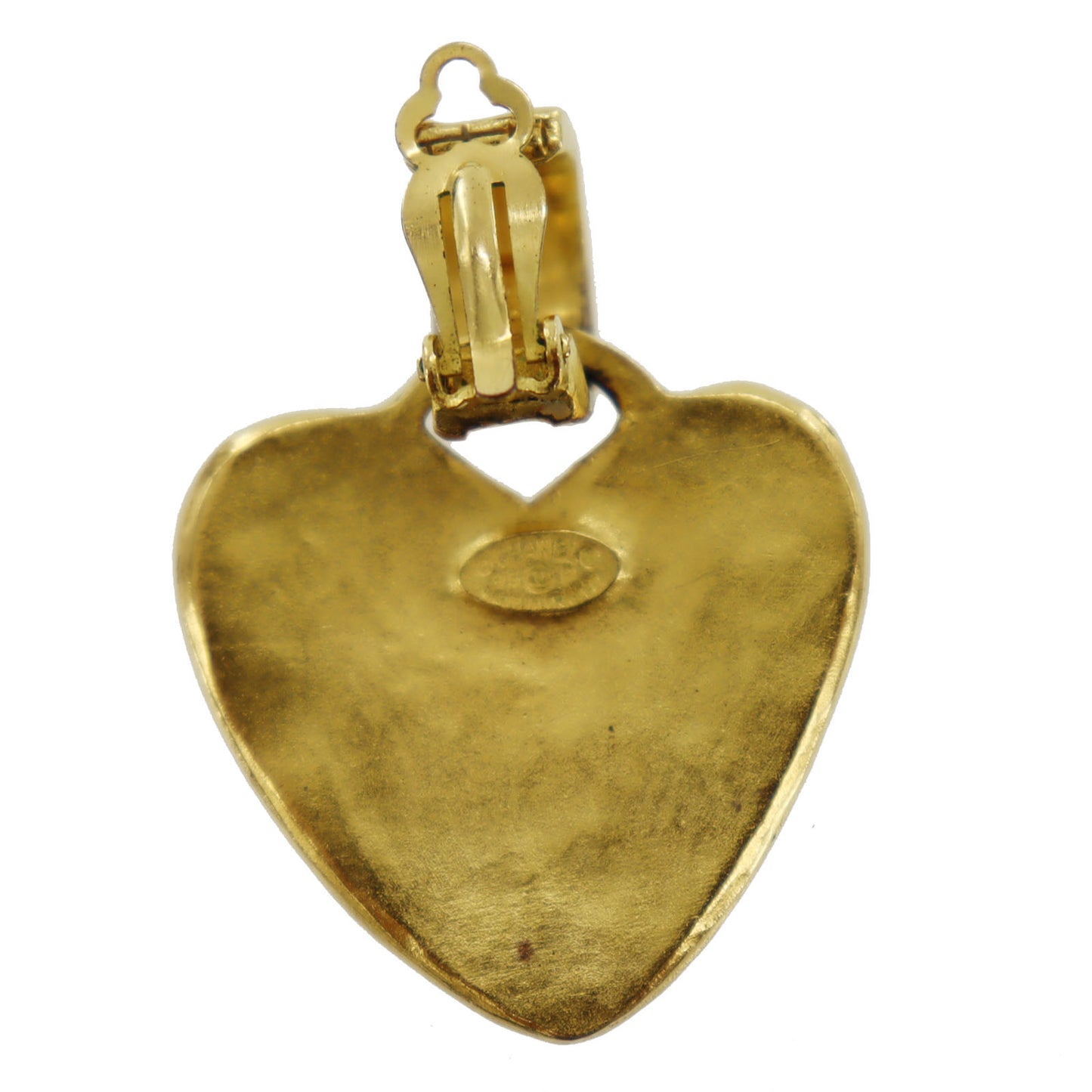 CHANEL CC Logos Heart Earrings 95P Gold Clip-On #AH146
