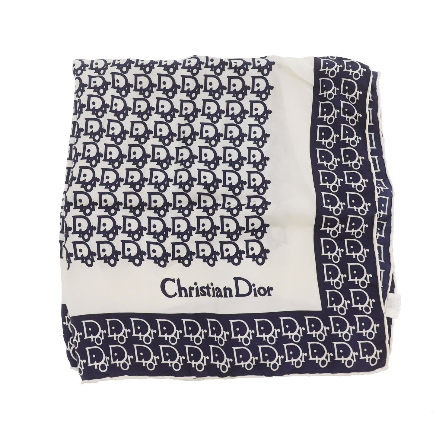 Christian Dior Logos Silk Scarf Navy White #ED37