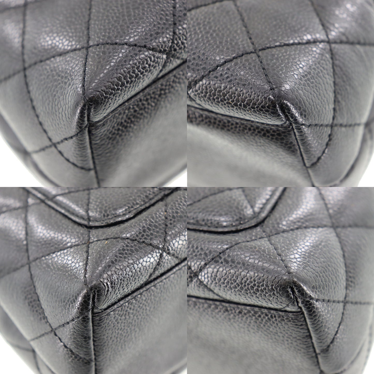 CHANEL CC Used Handbag Black Caviar Skin Leather #CE208
