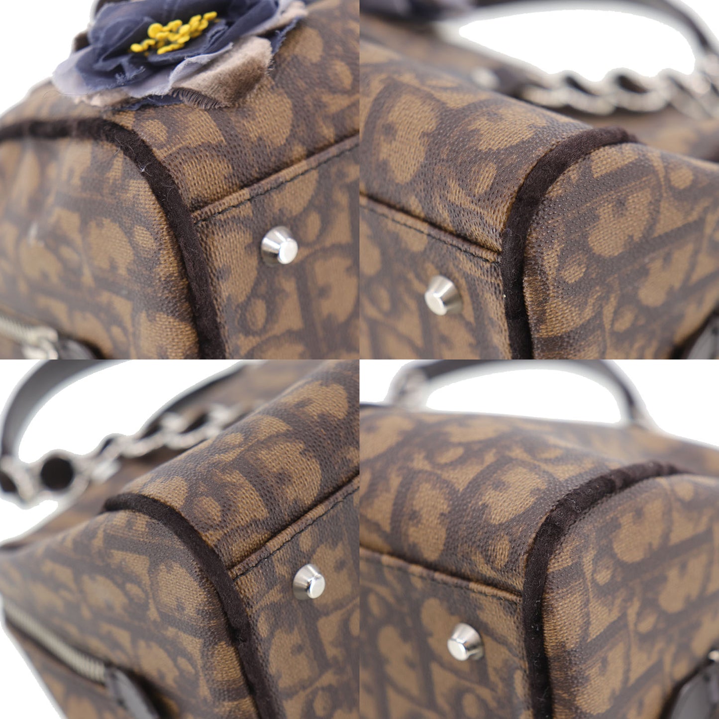 Christian Dior Trotter Flower Handbag Brown PVC #EC853