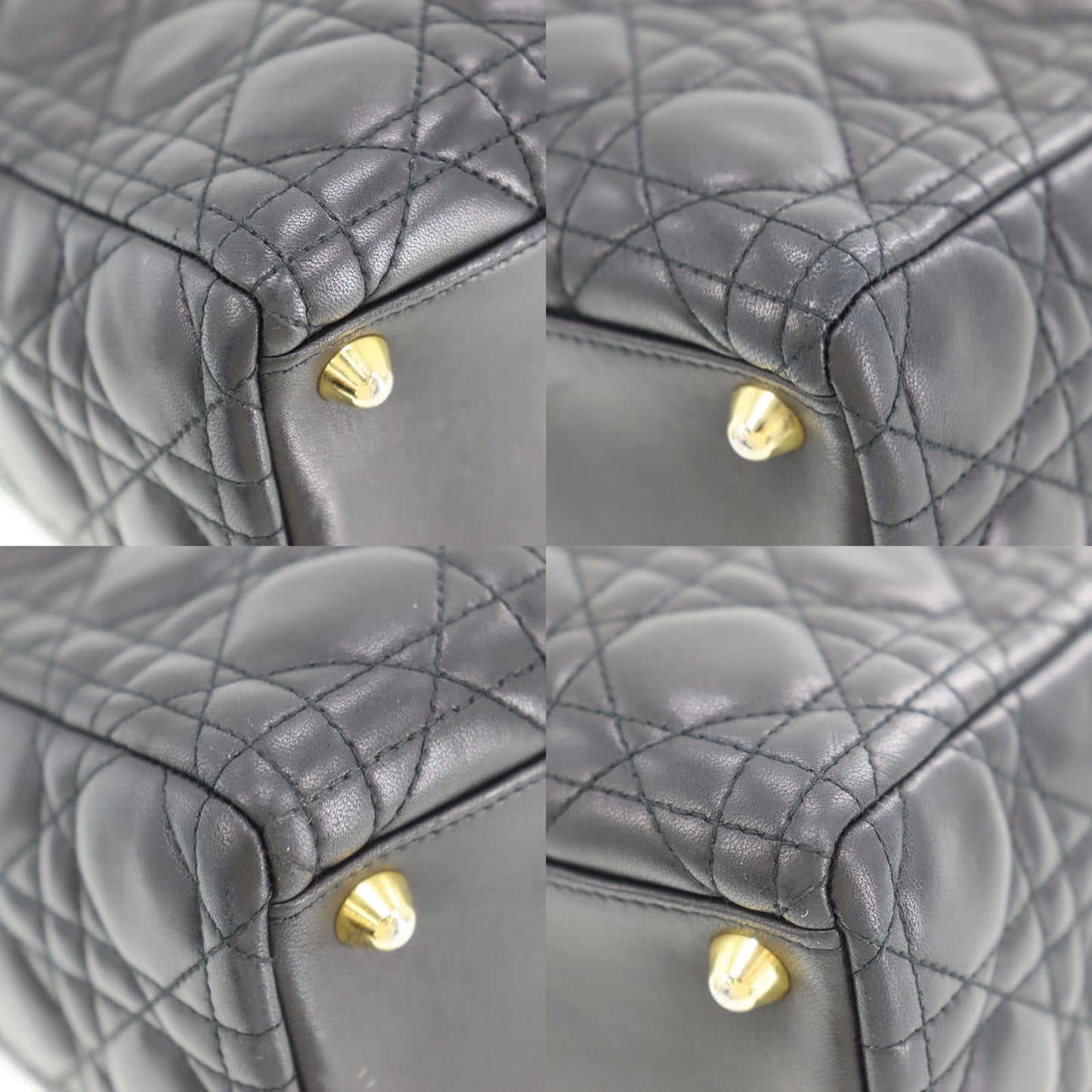 Christian Dior Lady Dior 2way Shoulder Handbag Black Leather #DA755