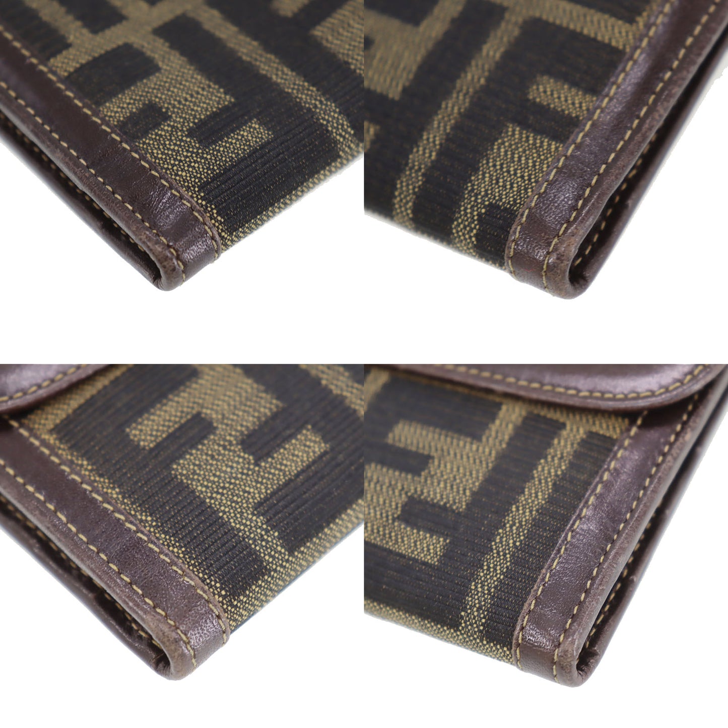 FENDI Zucca Bi-fold Long Wallet Brown Canvas Leather #CN100