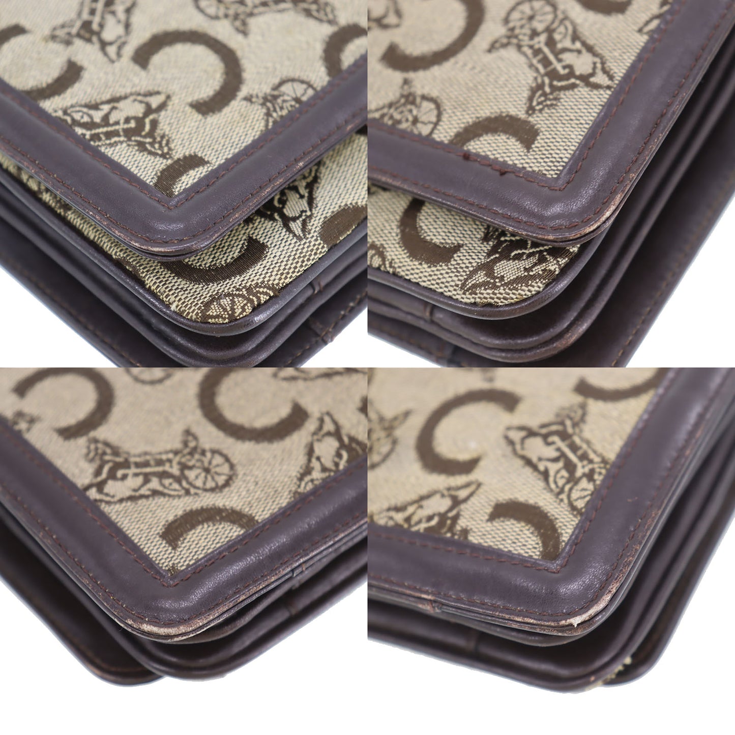 CELINE C Macadam Pattern Shoulder Bag Clutch Brown Beige Canvas #AH81