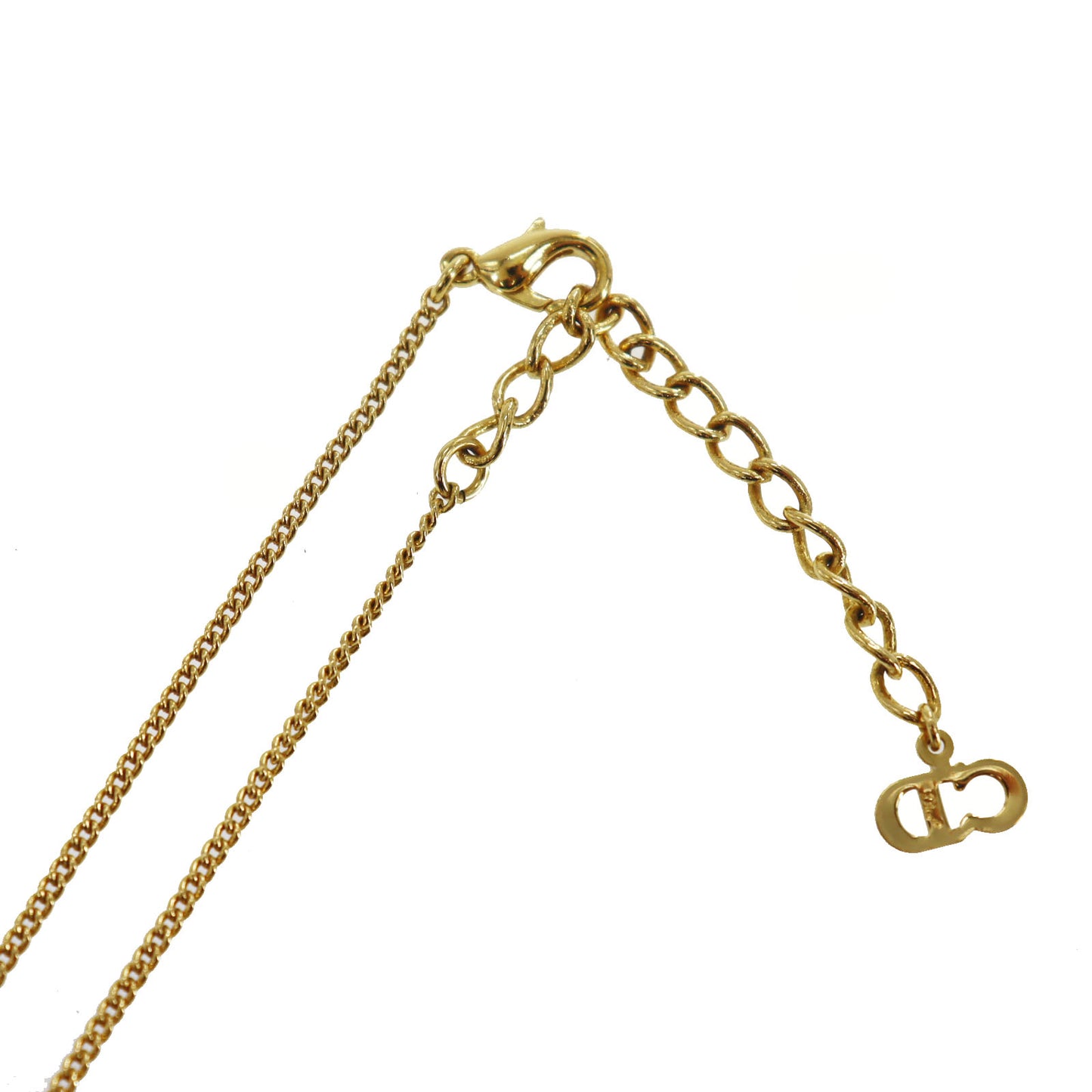 Christian Dior Trotter Rhinestones Chain Necklace Gold Plated #ED531