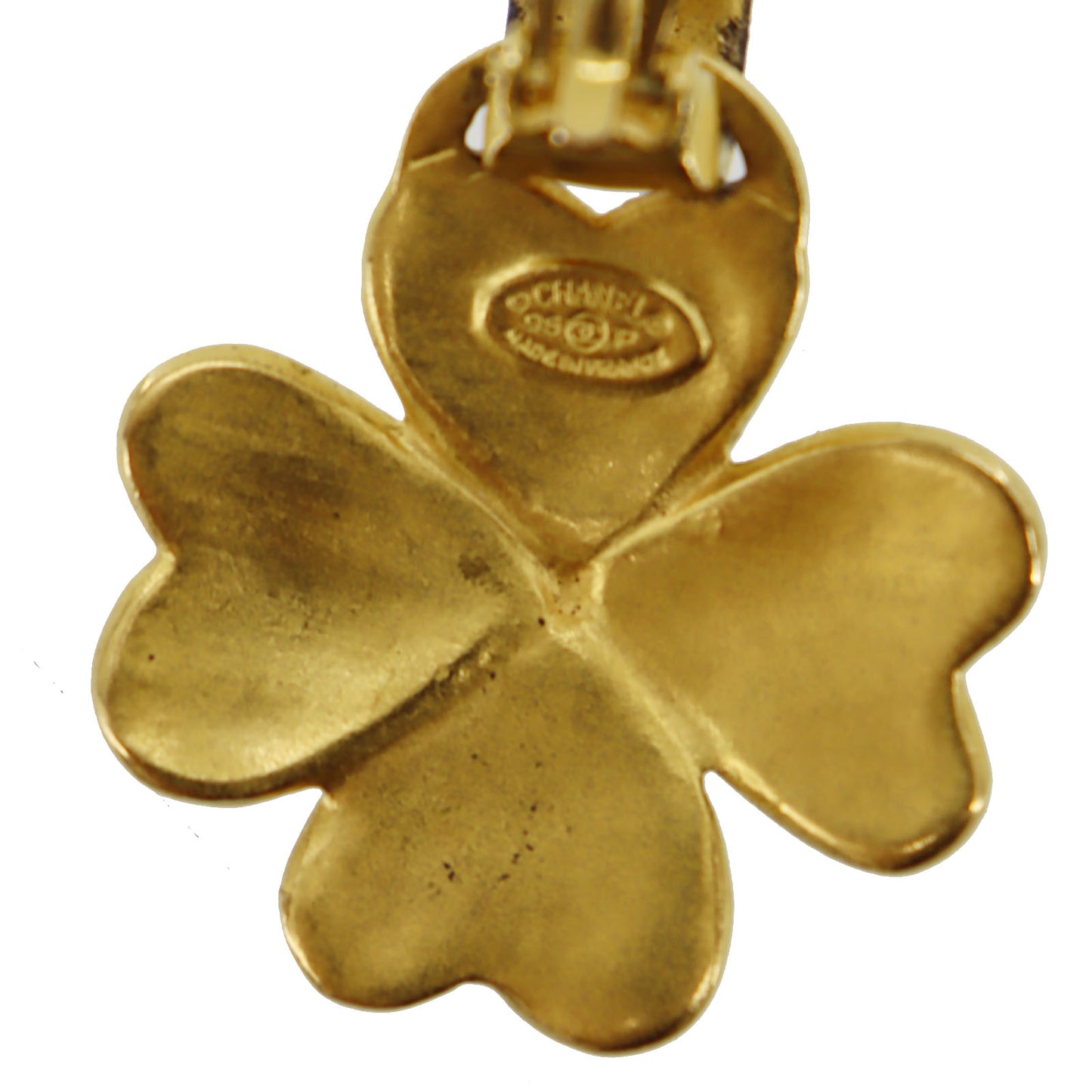 CHANEL CC Logos Clover Earrings 95 P Gold Clip-On #AH572
