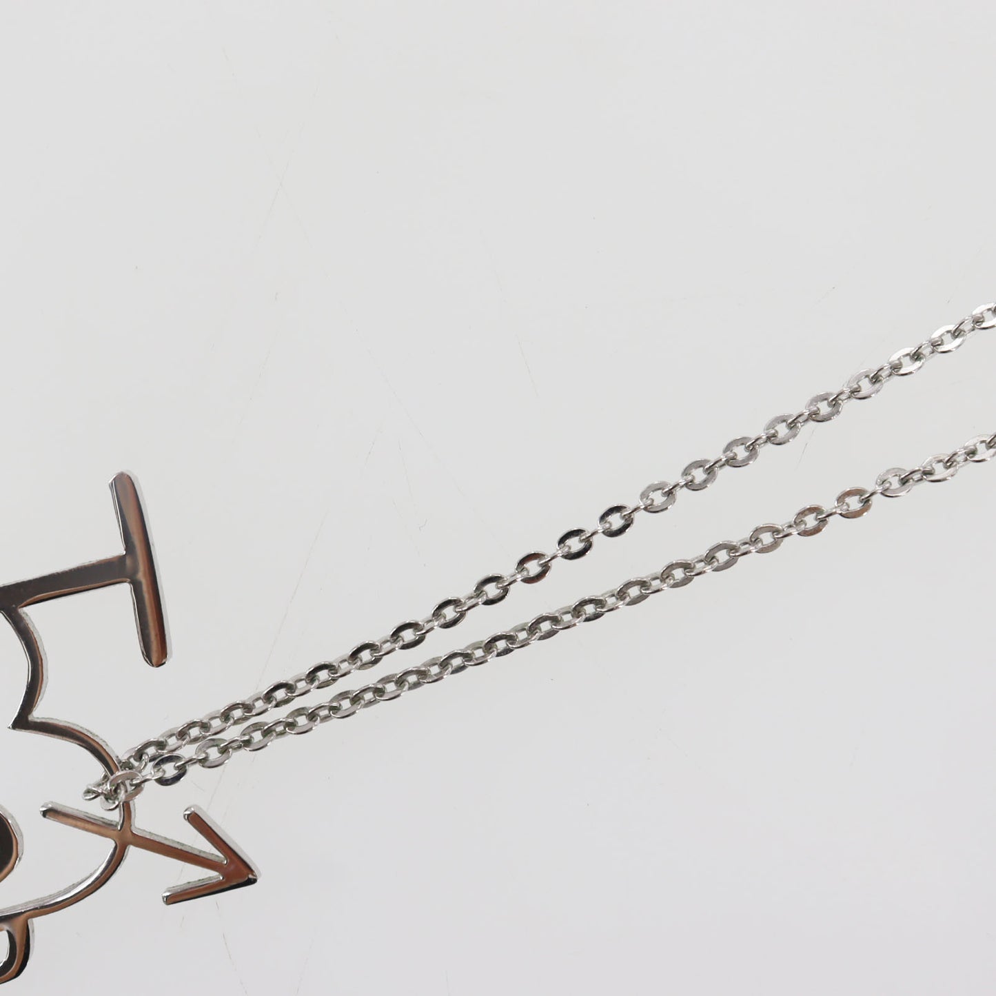 Christian Dior Logo Heart Chain Necklace Silver #CX518
