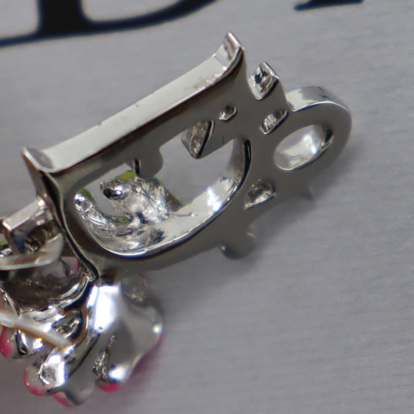 Christian Dior Logos Flower Motif Piercing Silver Plated #BT988