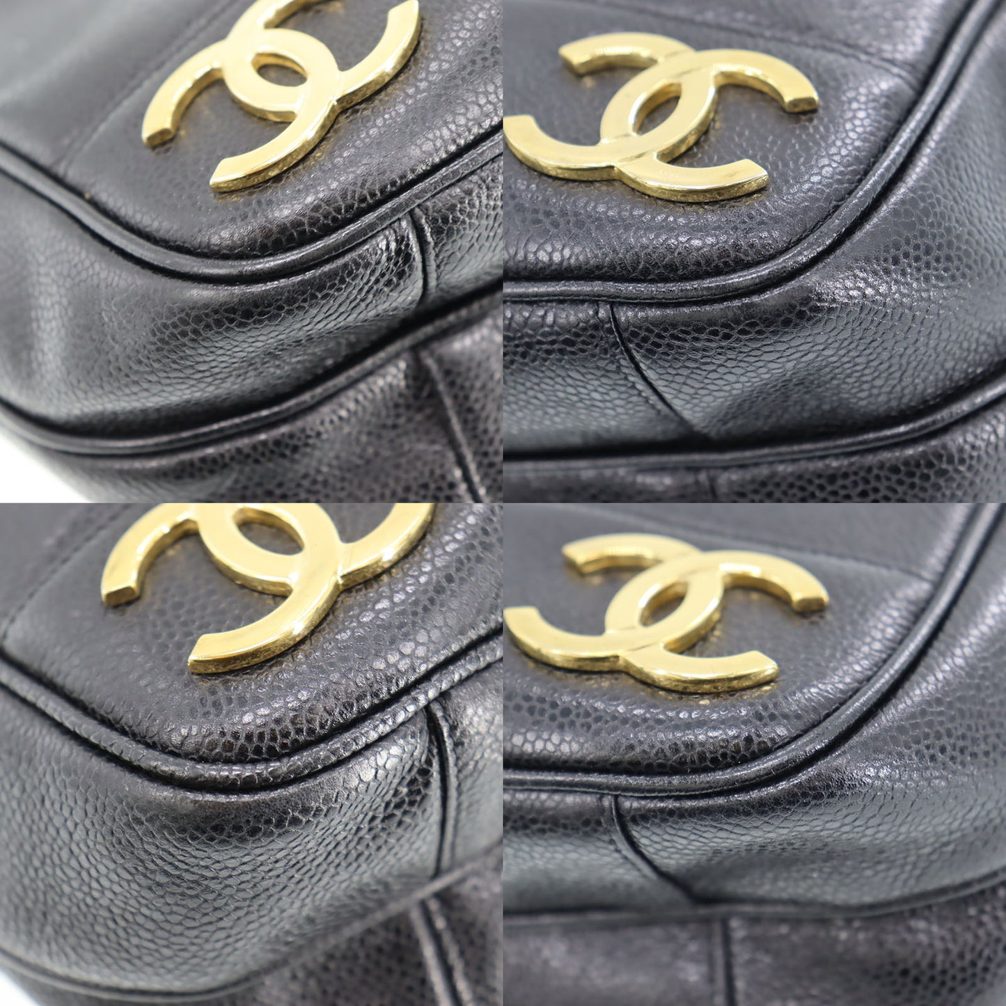 CHANEL CC Shoulder Bag Black Caviar Skin Leather #CG492