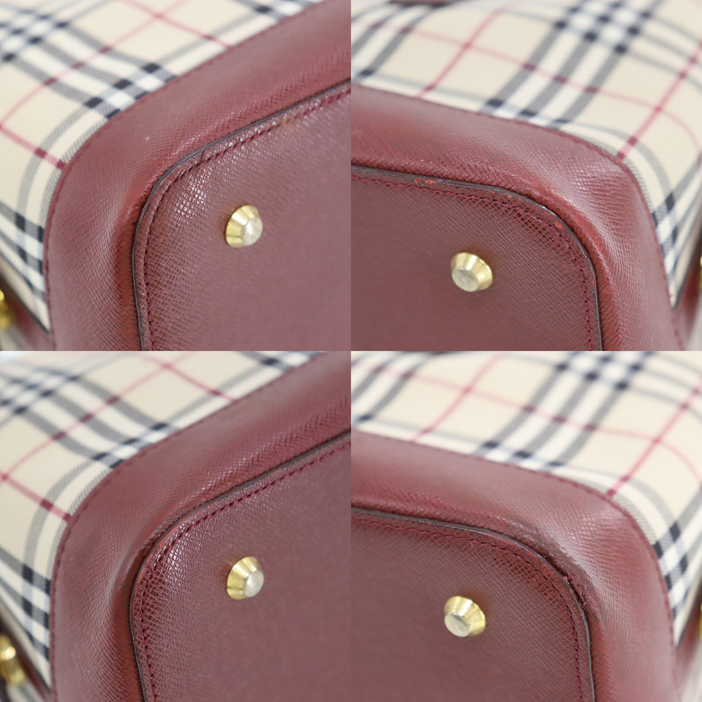 Burberry Nova Check Handbag Beige Bordeaux Canvas #ED518
