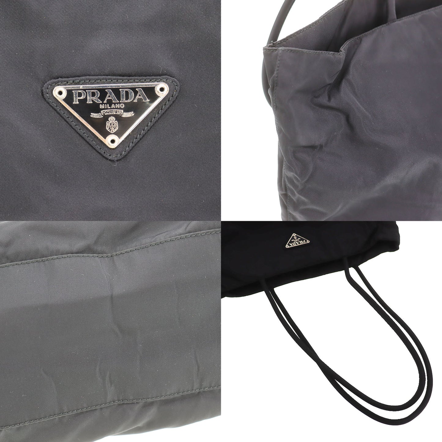 PRADA Logos Shoulder Tote Bag Black Nylon #ED418
